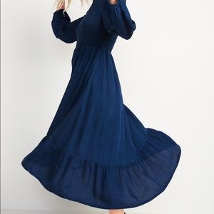 Brand New Denim Smocked Fit & Flare Midi Dress
